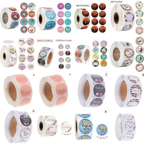 42 Types Thank You Sealing Posted Packaging Label Floral Adhesive Baking Seal Sticker Gift Stickers Cartoon Decor 24/500pcs/roll