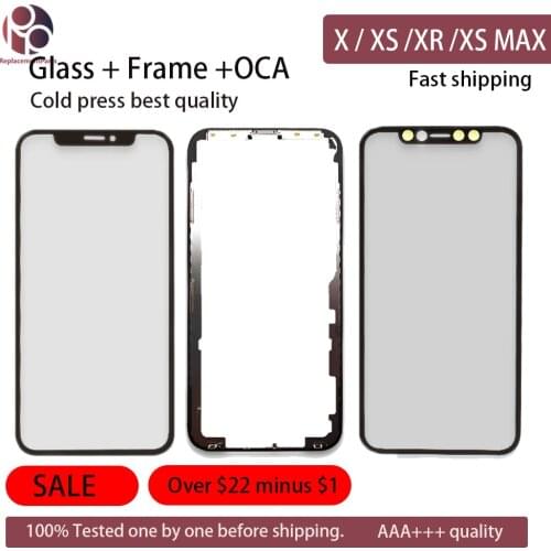 10Pcs Front Screen Outer Glass With OCA & Frame Bezel For iPhone X XS MAX XR XSM Screen Glass Replacement With Adhesive