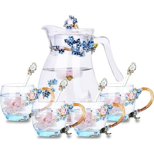 High quality Peony flower enamel Cup Crystal Glass with lid cups household tea cup coffee mug Water cup coffee cups holiday gift