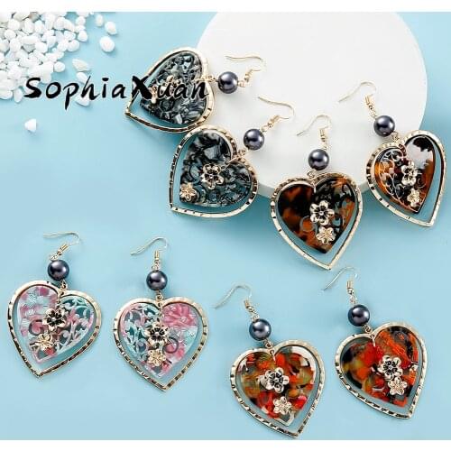 SophiaXuan Heart Drop Earring 2021 Hawaiian Polynesian Jewelry Vintage Flower Big Statement Hanging Dangle Earrings for Women