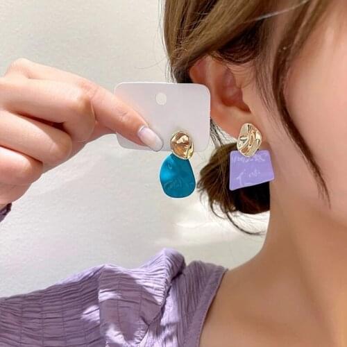 Vintage Colorful Glaze Irregular Dangle Earrings For Women Asymmetric Metal Shining personality Boucle d'oreille Summer Jewelry