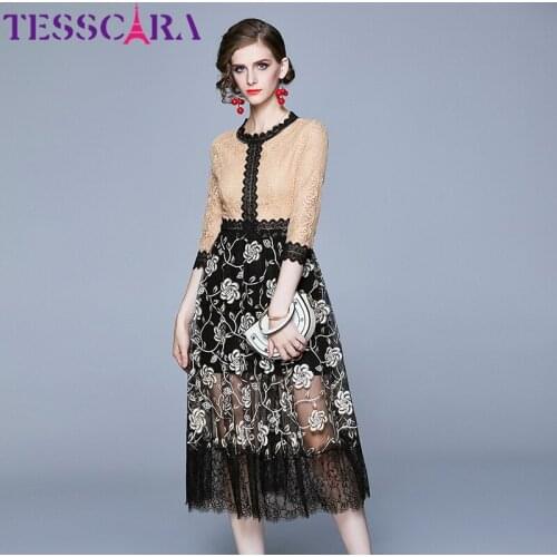 TESSCARA Women Spring & Summer Elegant Lace Dress Festa Female Office Cocktail Party Robe High Quality Vintage Designer Vestidos