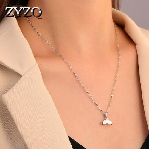 ZYZQ ins Simple Design Personality Fishtail Pendant Necklace For Women Girls Metal Dolphin Clavicle Chain Student Gift Jewelry