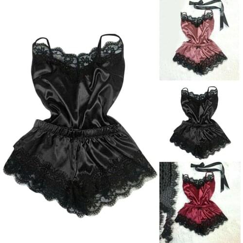 1 SET Sexy Women Yoga Homewear Sexy Sportswear Satin Lace Casual Loose Pajama