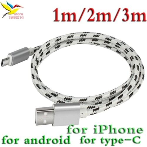 1m 2m 3m Braided Micro typeC 8pin USB Charger Lattice Cable Fabric Data Sync Lead cable Accessory Bundles for samsung S7 300 pcs