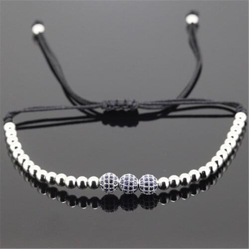 1pcs Hot brand men weaving bracelet 24K gold 4mm round Beads & 6mm blue micro pave CZ beads briading macrame women bracelet