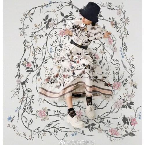 145cm*100cm designer fabric New product square flower rattan pattern high quality polyester imitation cotton printed fabric