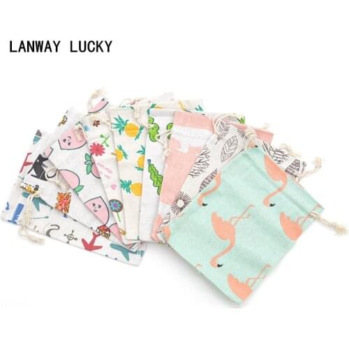30pcs 5"x7" Linen Cotton Candy Gift Bag Hessian Burlap Drawstring Pouch Party Wedding Favor Christmas/Jewelry Packaging Jute Bag