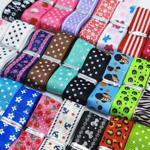 5Yards/Pack 15MM Geometry Cartoons Thermal Transfer Printed Grosgrain Ribbons 5/8' Bow Cap DIY Party Gift Packaging
