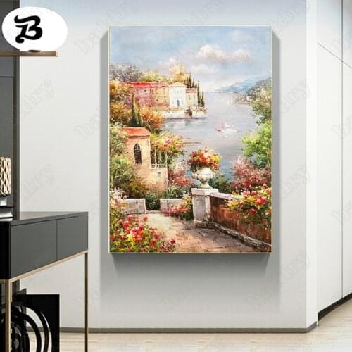 Abstract Landscape Painting Canvas Seaside Garden Scenery Canvas Posters and Prints Wall Art Pictures for Living Room Home Decor