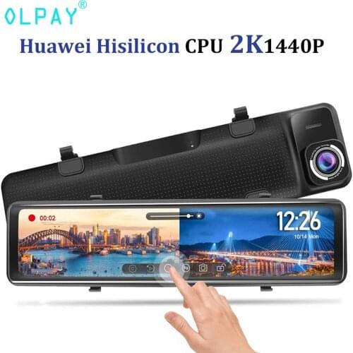 OLPAY Super HD 2K 1440P 12” Car DVR Huawei Hisilicon CPU Car Camera Dash Cam Video Recorder RearView Mirror Registrar with Mount