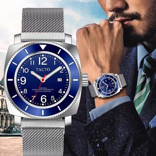 AAA 2019 Tacto Mens Fashion Mens Watches Top Brand Luxury Sports Watches Steel Blue Removable Bezel Ar Watch 50M Waterproof