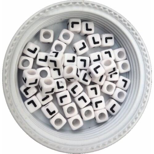 Black Single Letter L Printing White Cube Alphabet Acrylic Beads Wholesale 1800PCS/Lot 7*7MM Plastic DIY Jewelry Bracelet Beads