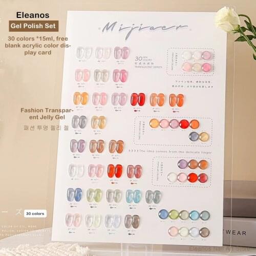 Eleanos 30pcs Gel Nail Polish Set Transparent Jelly Gel Whole Set Need Primer All For Manicure Top Coat Nail Gel Set 15ml