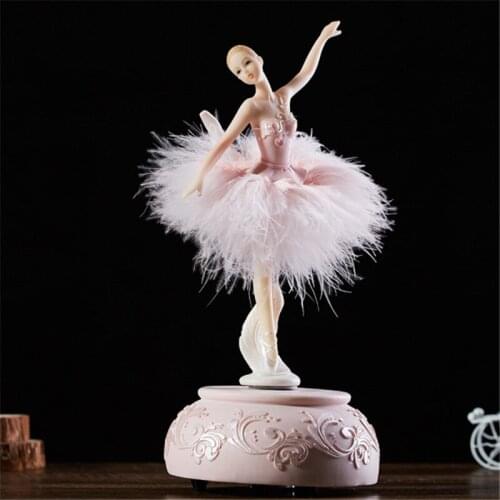 Elegant Ballerina Dancing Girl Music Box Swan Lake Carousel Feather Musical Box Wedding Birthday Gift for Girls Friend
