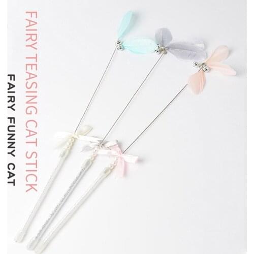 Cat Toy Stick Feather Wand With Bell Fairy Tease Cat Teaser Steel Pole Interactive Pet Supplies Funny Kitten Resistance Pet Toys