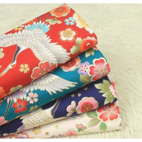Half yard Taiwan import soft breeze gilt fabric with crane print, handmade DIY quilts mouth gold package garment dress CR-A122