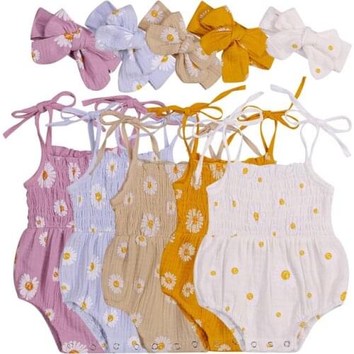 Pudcoco 2Pcs 0-18M Baby Girls Infant Kids New Summer Fashion Sleeveless Lace-Up Floral Sling Romper+Bowknot Headband Clothes