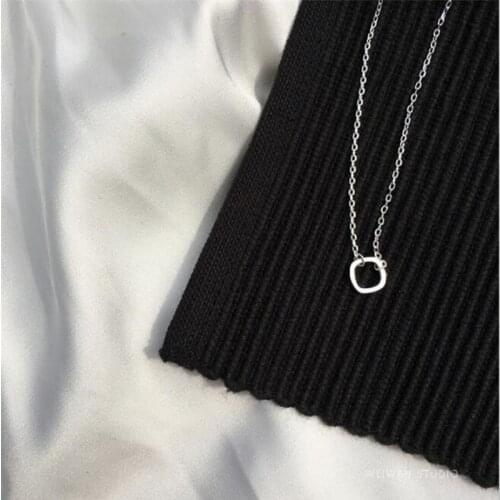 Korean Fashion Temperament 925 Sterling Silver Jewelry Not Allergic Female Retro Simple Hollow Square Pendant Necklaces N155