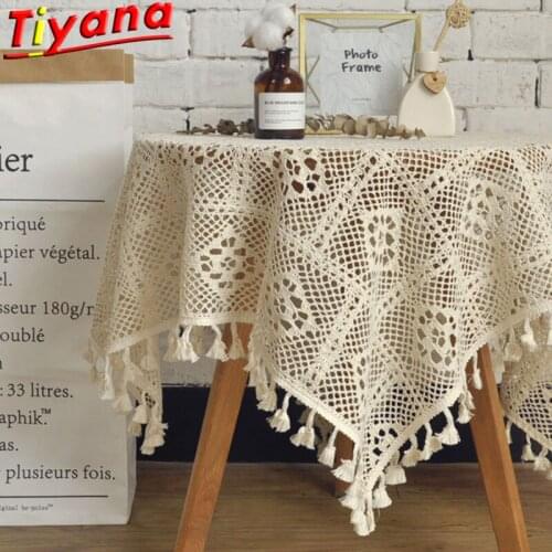 Lace Knitted Hollow Tablecloth With Cover Cloth Beige Tea Table Fabric Home Decoration TV Cabinet Decoration &3