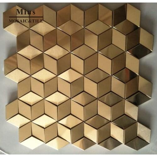 Simplify Gold brushed gold rhombus metal mosaic kitchen tile