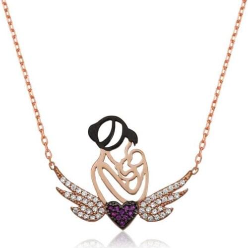KUTAYDAN 925 Sterling Silver Heart Mother And Child Pendant