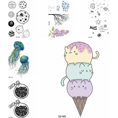 YURAN Little Cartoon Temporary Tattoo Girld Arm Ice Cream Tattoo Stickers Children Gadgets Moon Waterproof Tatoos Women Makeup