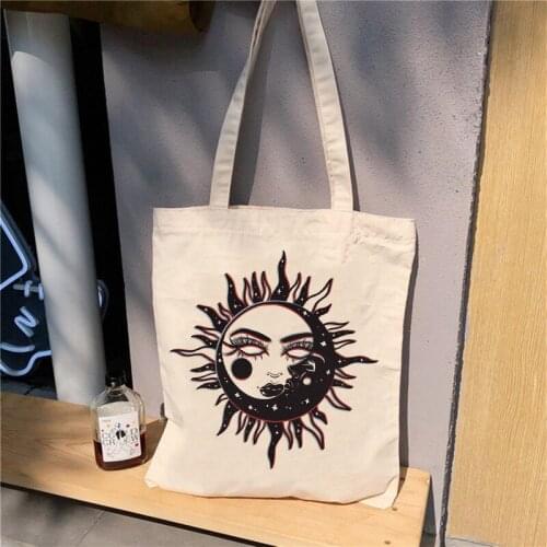 Fashion Women Canvas Tote Bags Black Rabbit Printing Bag Cartoon Bolsa De Compras Shopper Shoulder Bags Reusable Shopping Bag