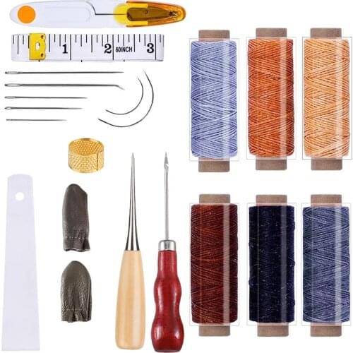 LMDZ Leather Working Kit Leather Craft Starter Kit Leather Supplies Leather Tools with Leather Thread Sewing Needles Liquid Glue