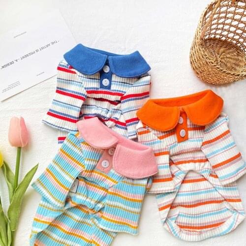 Spring new products doll collar striped pet clothes Teddy puppy cat clothes spring and summer Schnauzer bottoming shirt cute