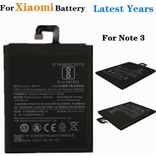 New Phone Battery BM3A For Xiaomi Mi Note 3 Note3 Replacement Batterie 3400mAh High Capacity Phone Batteries