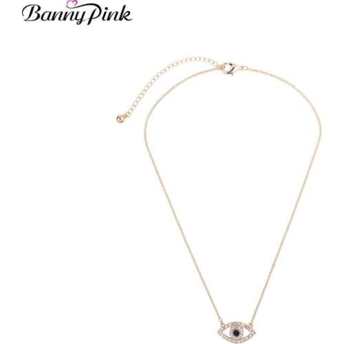 Banny Pink Cute Rhinestone Black Eye Pendant Choker Necklace For Women Lovely Metal Charm Choker Collar Fashion Jewelry Colliers