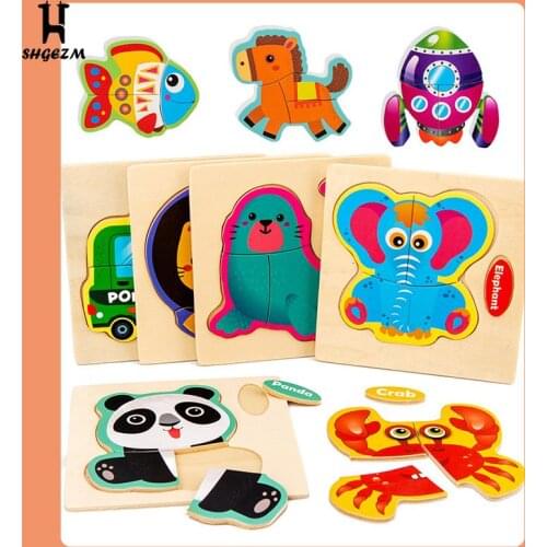 Animal Puzzles Intelligence Kids Early Educational Toys 3D Wooden Puzzle Jigsaw Toys For Children Wood Cartoon For Children
