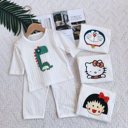 Boys Dinosaur Pajamas Summer Thin Cotton Baby Two Pieces Clothes Long Sleeves Shirts Pants Pajamas for Girls Comfortable Suits