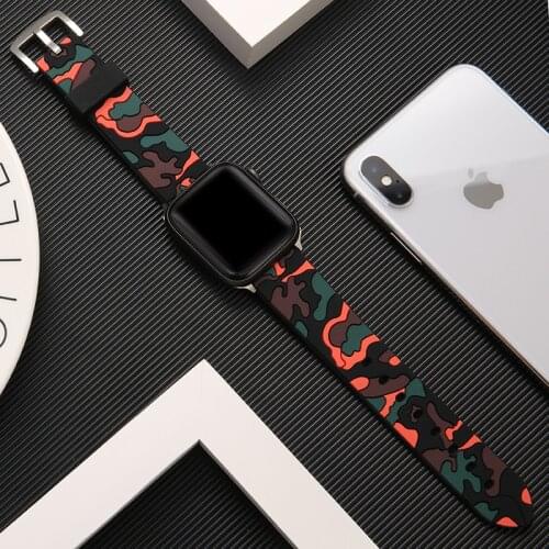 Camouflage strap for Apple watch 5 4 band 44 mm 40mm iWatch band 42mm 38mm Silicone sport bracelet watchband for Apple watch 3 2