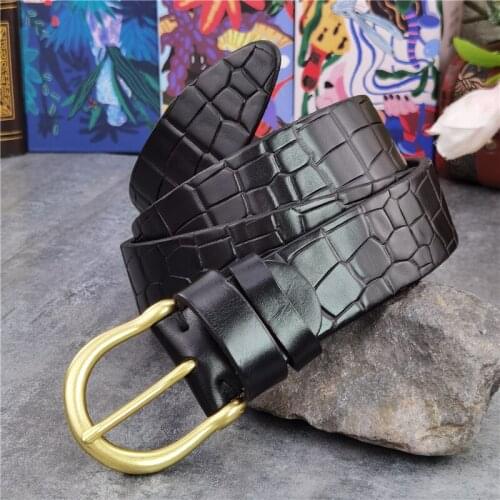 Luxury Belt Super Thick Genuine Leather Carving Mens Belt Ceinture Leather Belt Men Brass Belt Buckle Wide Belt Male MBT0604