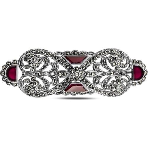 Silverlina Silver Natural Stone & Marcasite Brooch & Pendant