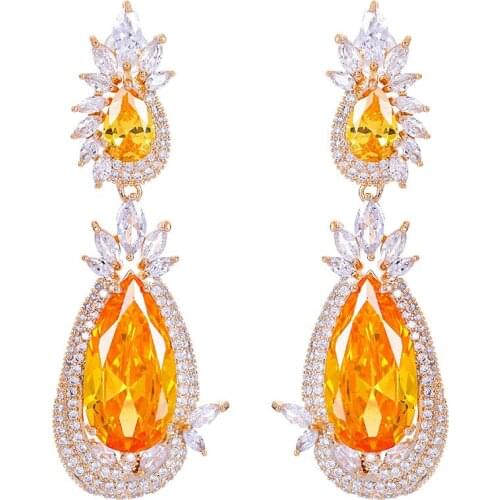 EYEY Luxury Cubic Zirconia Drop Yellow Earring for women Flower Shaped Colorful Dangle jewelry for Charms Women Party Gifts