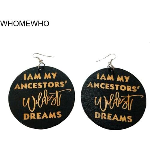 Bohemia Wood Printing Africa "I AM MY ANCESTORS DREAM " Letters Earrings Wooden Fashion African Hiphop Ethnic Tribal EAR Jewelry