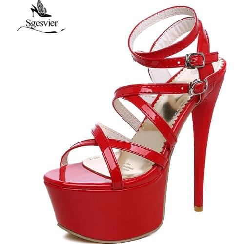 SGESVIER Women High Heel Sandals Platform Shoes Party Sexy Heels Sandal Fashion Red White Black Woman Shoes Size 31-48 OX353