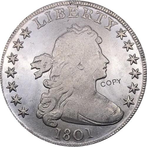 United States Of America Coin 1801 Liberty Draped Bust One Dollar Heraldic Eagle Cupronickel Silver Plated Copy Coins