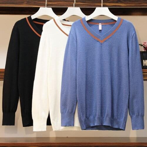 4XL plus size women loose kintting basic sweater autumn winter 2021 long Sleeve v neck solid Oversized warm pullover female pull