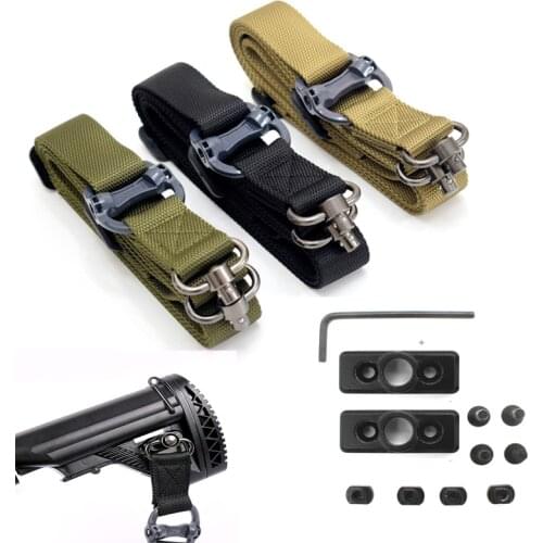 Tactical 2 Point Rifle Sling Gun Safety Lanyard Military Army Airsoft Strap Bungee with QD MLOK Mounts Hunting Shooting Strap