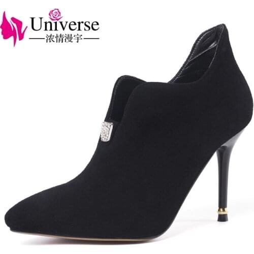 Universe Womens thin heel pumps elegant shoes women pointed toe heels kid suede super high heel ladies shoes G304