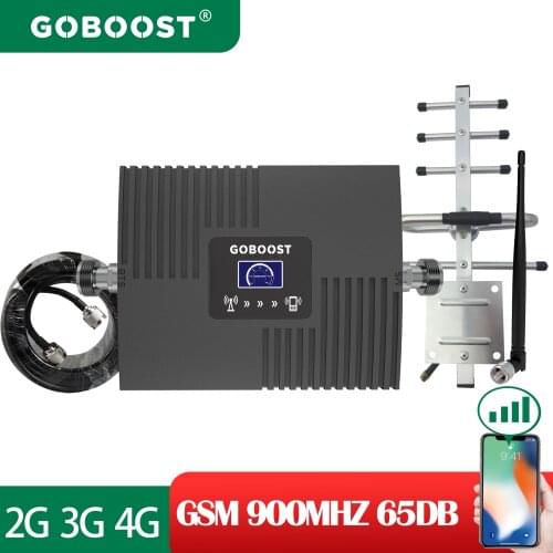 GOBOOST 4G Amplifier GSM 900 MHz Cellular Signal Booster 65DB Network Repeater Display Mobile Phone Antenna Cable a Set for Home