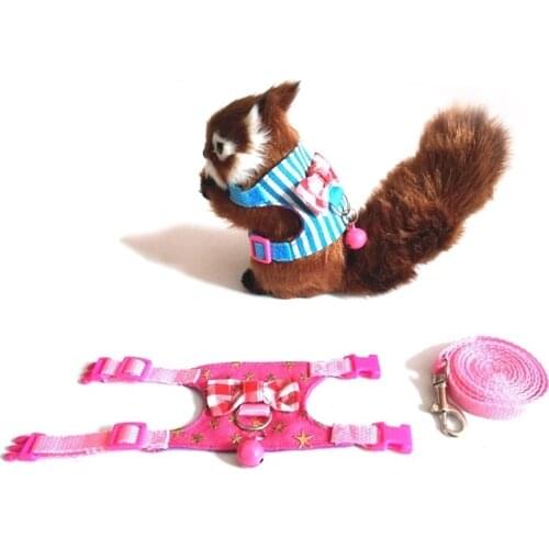 Stripe Bow Chinchilla Hamster Small Pet Squirrel Harness Cartoon Vest Clothes With Lead Leash Rope Collar For Hamster Mouse Rat