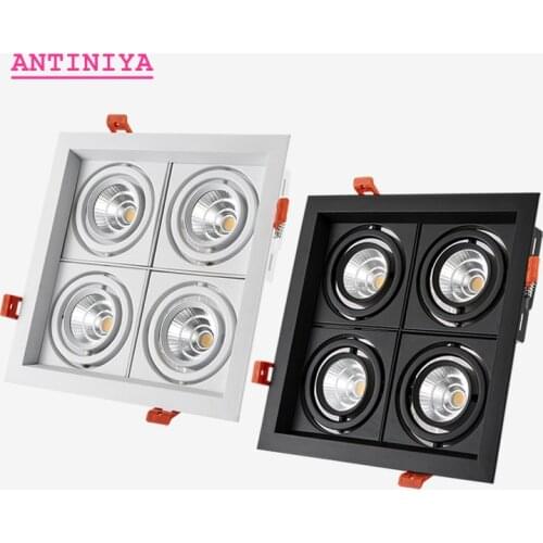 Dimmable super bright 4 heads recessed square LED Downlights COB 40W LED Spot lights LED decoration Ceiling Lamp AC85-265v