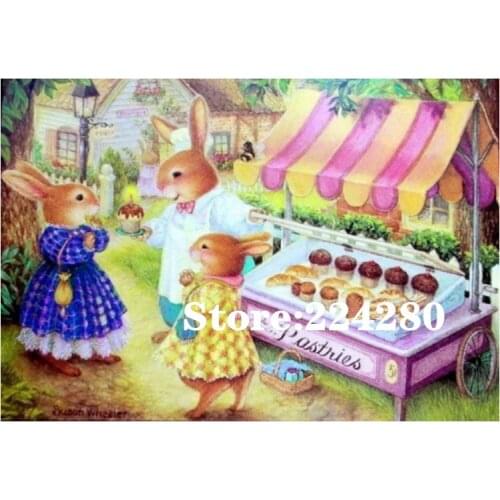 Animal cute Rabbit Cake Shop Needlework,set Cross stitch Handmade 14CT Canvas DIY,Cross-stitch kits,For Embroidery Arts Home