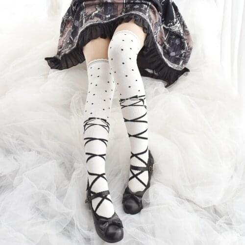 High quality cotton jacquard knit straps Lolita girl stockings lo wave point stockings socks knee socks