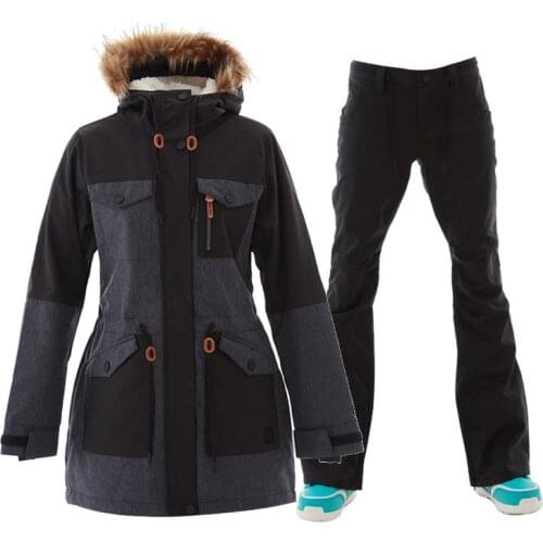 High Quality Womens Gsou Snow Suit Wear Winter Outdoor Sports Snowboarding Sets 15k Waterproof Windproof Ski Jackets+Pant Brand